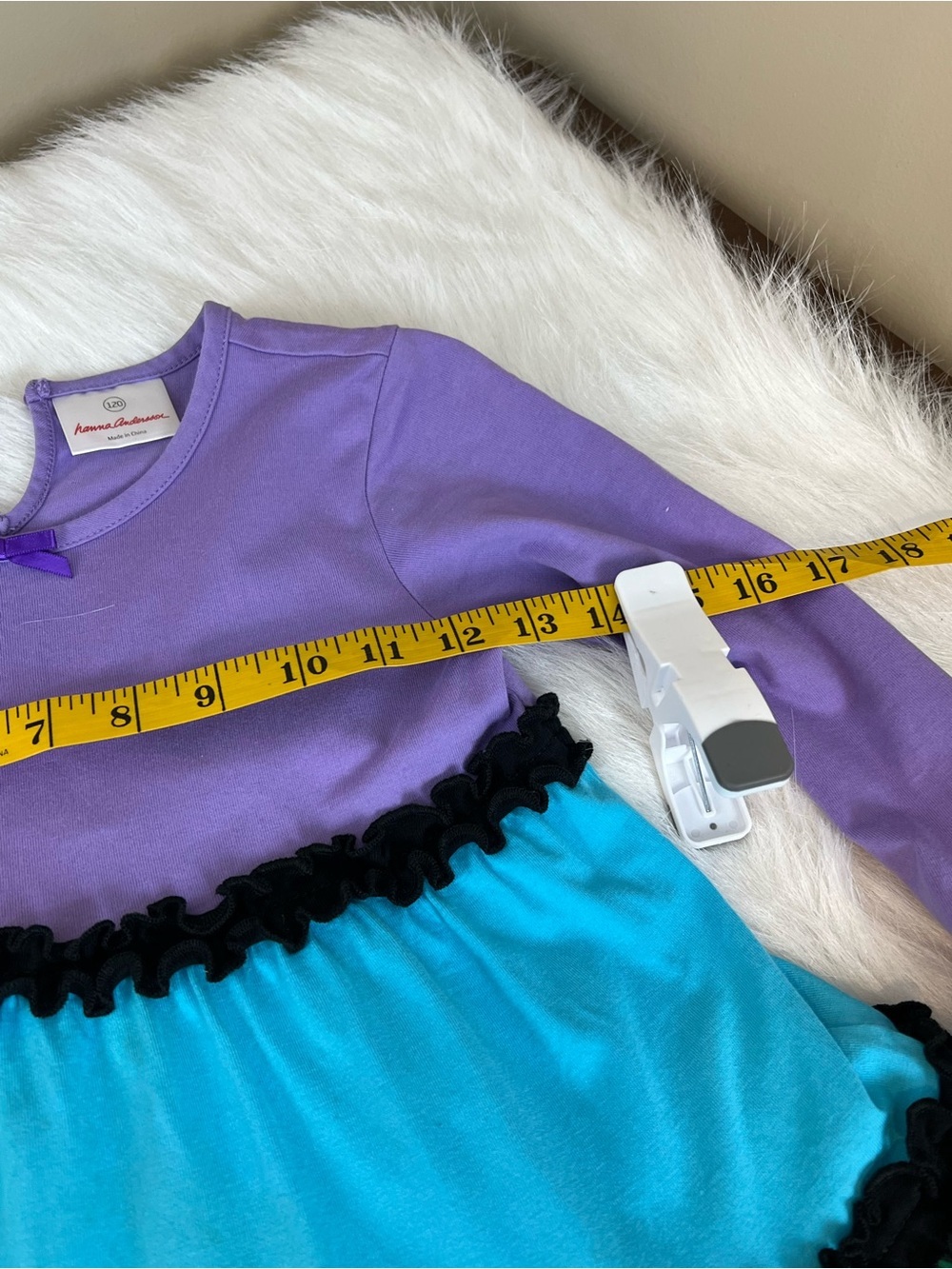 Hanna Andersson Girls Colorblock Ruffle Long Sleeve Dress - Purple, Teal, Green - Picture 9 of 12